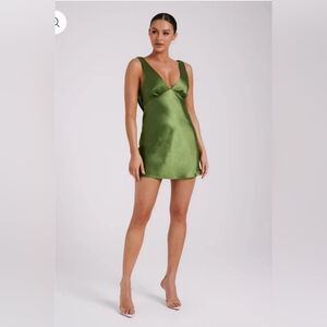 Meshki Nadia Emerald Satin Mini Dress With Cowl Back Size Small NWT